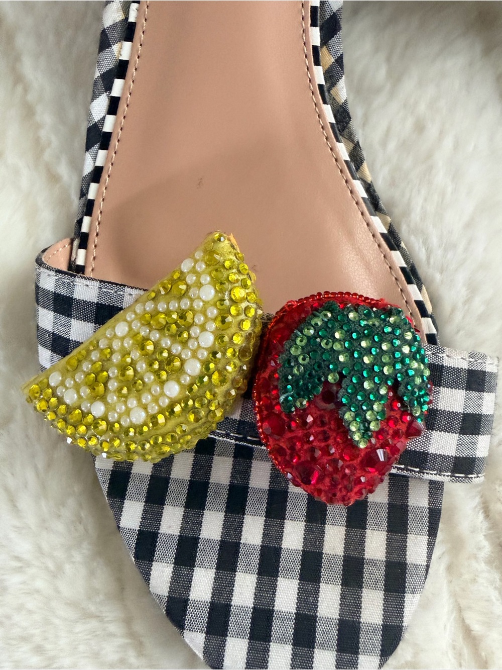 BETSEY JOHNSON Gingham Beaded Fruit Block Heel Sandals - Red - Picture 2 of 6